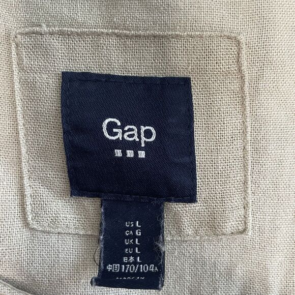 Gap Linen Biker Jacket Womens Large Khaki Tan Beige Full Zip Taupe Lightweight - Picture 3 of 10